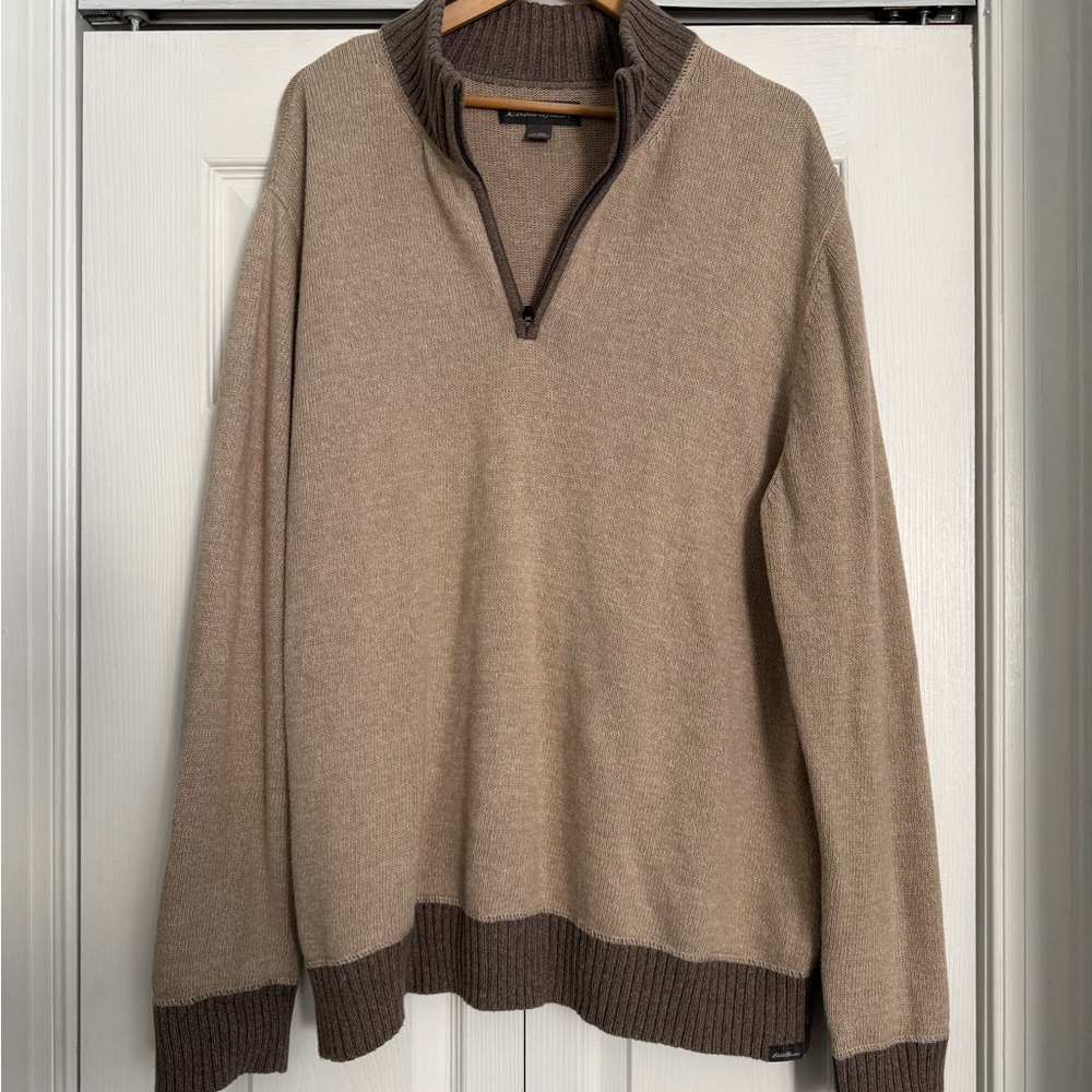 Eddie Bauer Men's Zip-Up Sweater in Tan and Brown